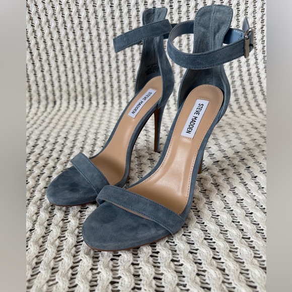 Steve Madden Shoes - STEVE MADDEN Mercy Dusty Blue Suede Ankle Strap Stiletto Heels Women’s Size 8
